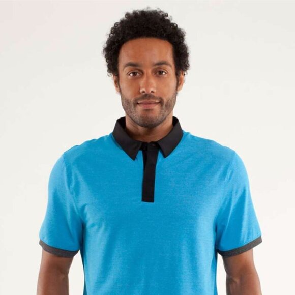 Lululemon Mens Precision Golf Polo Shirt Beach Blanket Blue Large - Picture 1 of 2